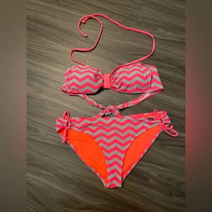 Heat coral and grey two piece swimsuit size L